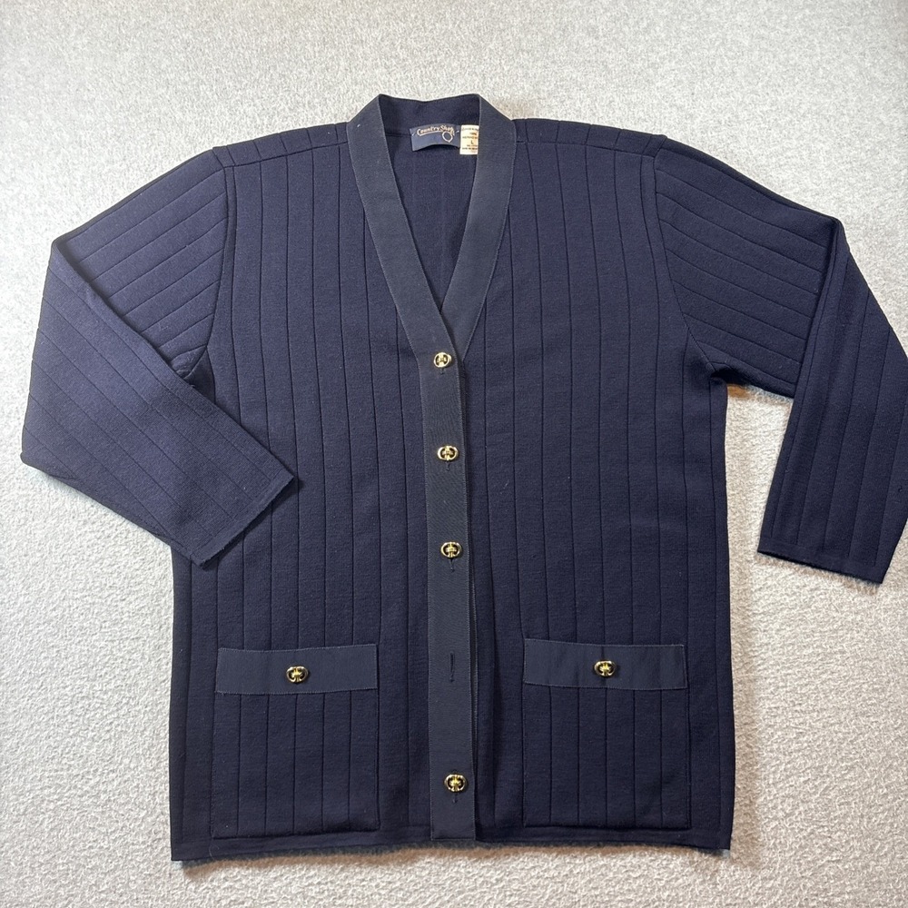 Country Shop Navy Blue 100% Merino Wool Cardigan Men's Sz L (MISSING GOLD BUTTON